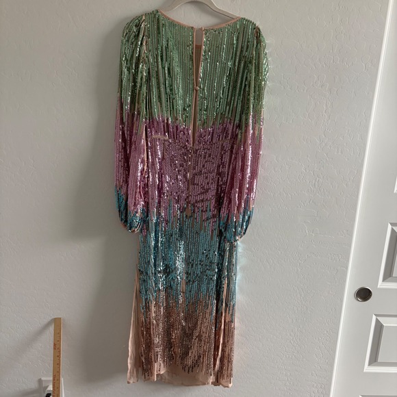 RIXO London Multi Color Ombre Sequin Midi Dress Green Pink Blue Gold Small - Picture 4 of 8